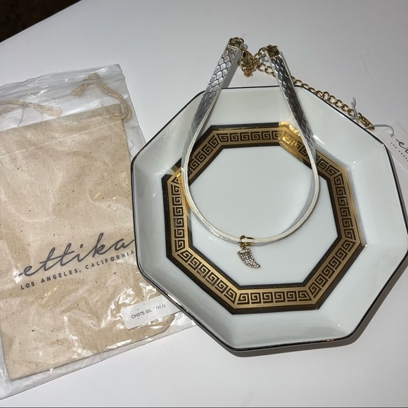 Ettika Silver Tooth Gold and Silver Leather Choker Necklace - Picture 4 of 7